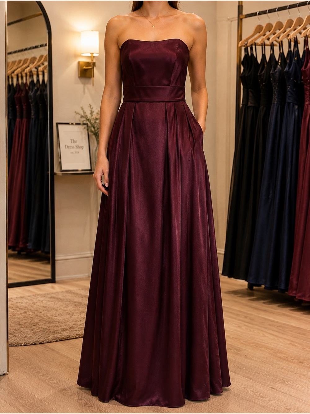 Strapless Plum Sweetheart Neckline Evening Gown